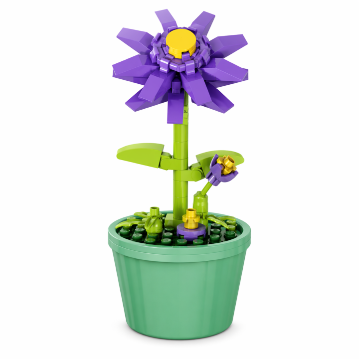 Fleur Violette en Micro Bricks – Décoration DIY Élégante